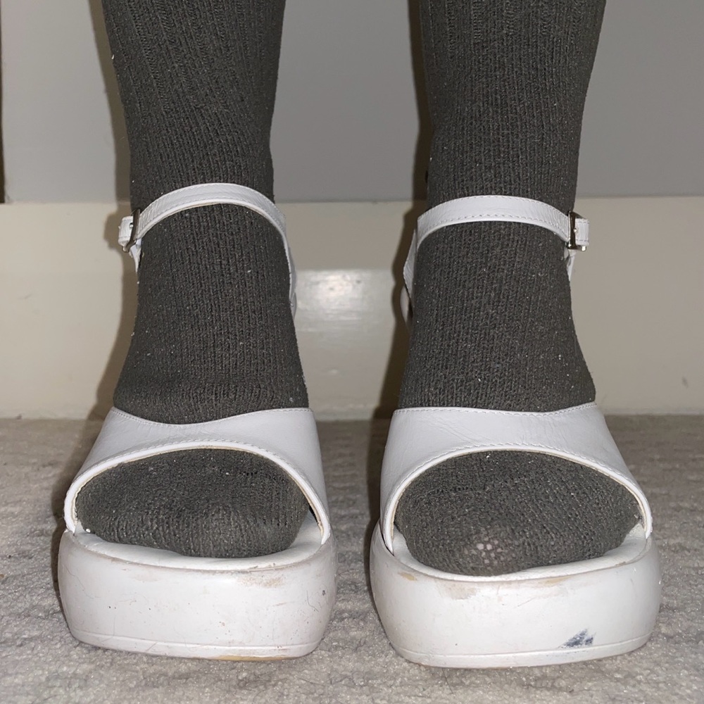 White Italian leather wedges